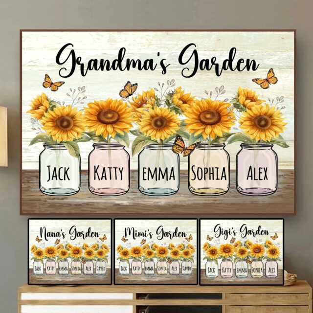 Personalized Grandma’s Garden Poster – Sunflower Vase Mother’s Day Gift