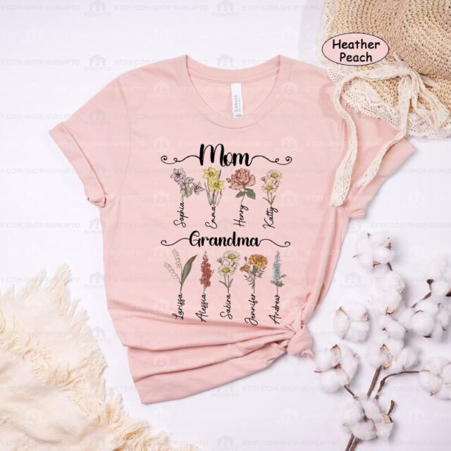 First Mom Now Grandma Shirt – Custom Birth Month Flower Gift