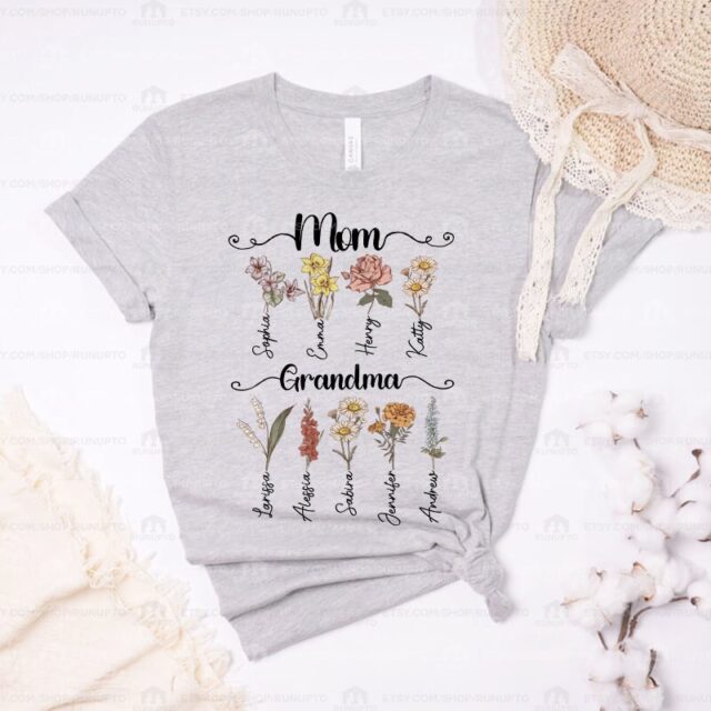 First Mom Now Grandma Shirt – Custom Birth Month Flower Gift