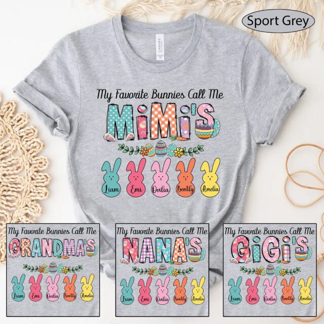 Personalized “My Favorite Bunnies Call Me Grandma” Shirt – Easter Nana, Mimi, Gigi with Kids’ Names