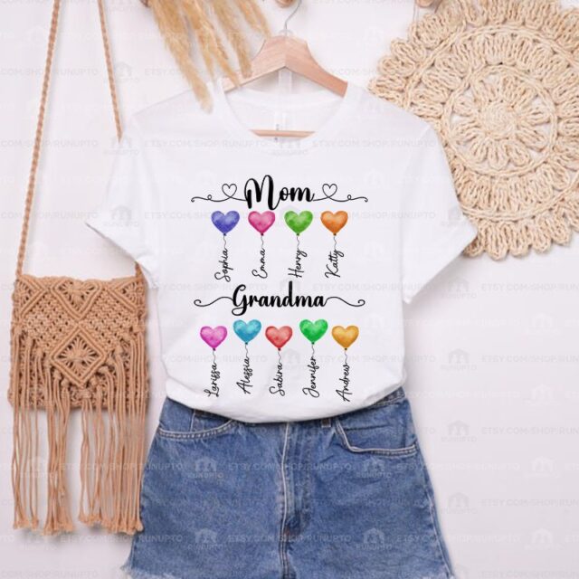 Personalized First Mom Now Grandma Shirt – Custom Grandma Shirt with Kidnames