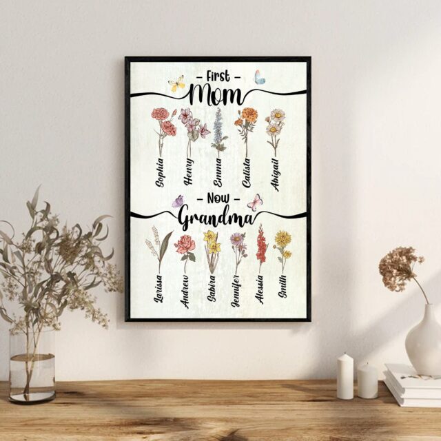 Custom Birth Month Flowers First Mom Now Grandma Garden Poster – Mother’s Day Gift