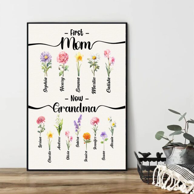 Custom Birth Month Flowers First Mom Now Grandma Poster – Garden Print for Mother’s Day