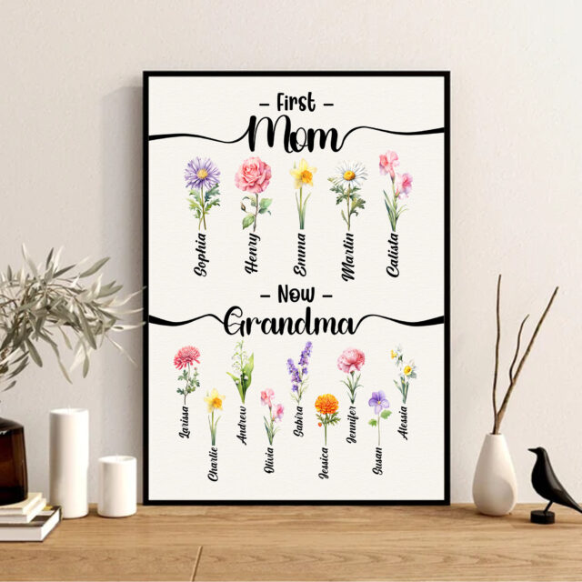 Custom Birth Month Flowers First Mom Now Grandma Poster – Garden Print for Mother’s Day