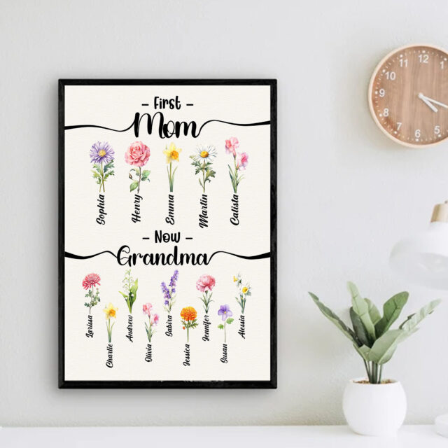 Custom Birth Month Flowers First Mom Now Grandma Poster – Garden Print for Mother’s Day