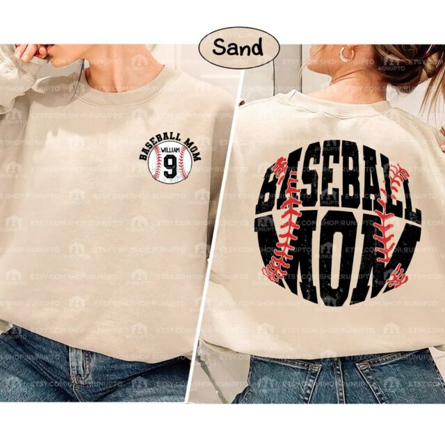 Personalized Baseball Mom Shirt – Custom Name & Number Sports Mama Tee