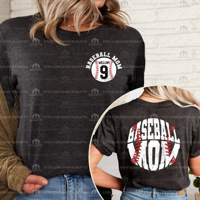 Personalized Baseball Mom Shirt – Custom Name & Number Sports Mama Tee