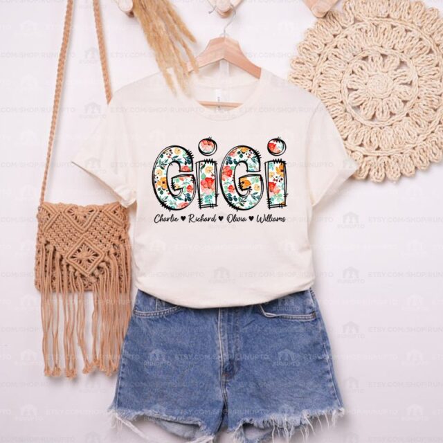Custom Grandma Flower Shirt with Kids Names – Mother’s Day Gift for Nana, Gigi, Mimi