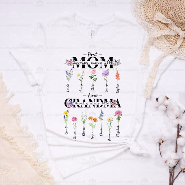 First Mom Now Grandma Shirt – Personalized with Kids’ Names