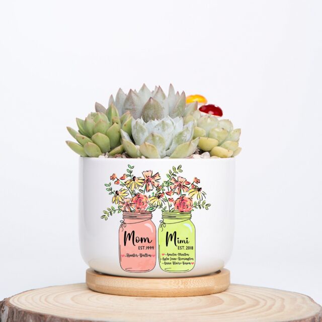 Personalized Grandma Flower Plant Pot – Custom Grandchild Names for Mother’s Day