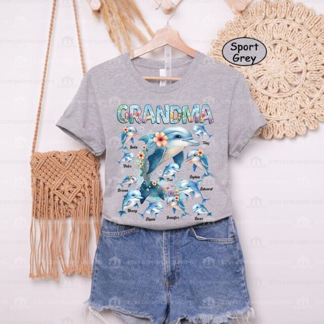 Personalized Grandma Dolphin Shirt – Custom with Kids’ Names for Mother’s Day