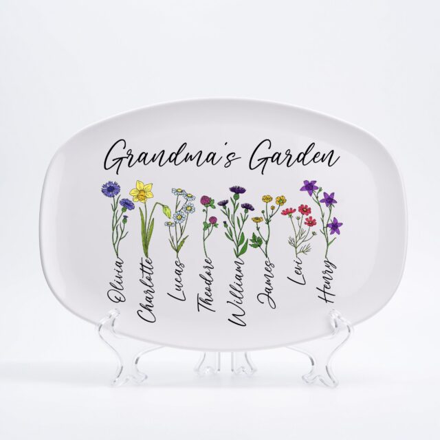 Birth Month Flower Grandma’s Garden Plate – Custom Floral Platter for Mom