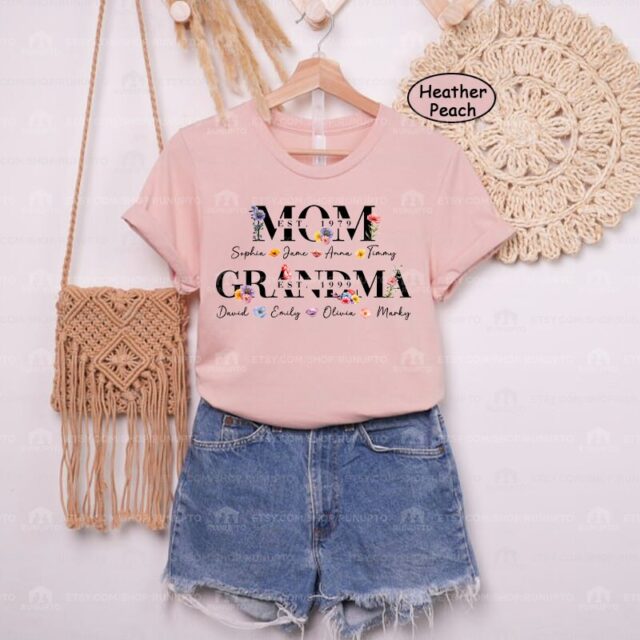 Custom Grandma Flower Shirt – Grandma to Be with Grandchild Names