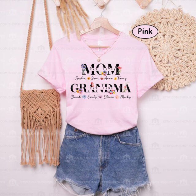 Custom Grandma Flower Shirt – Grandma to Be with Grandchild Names