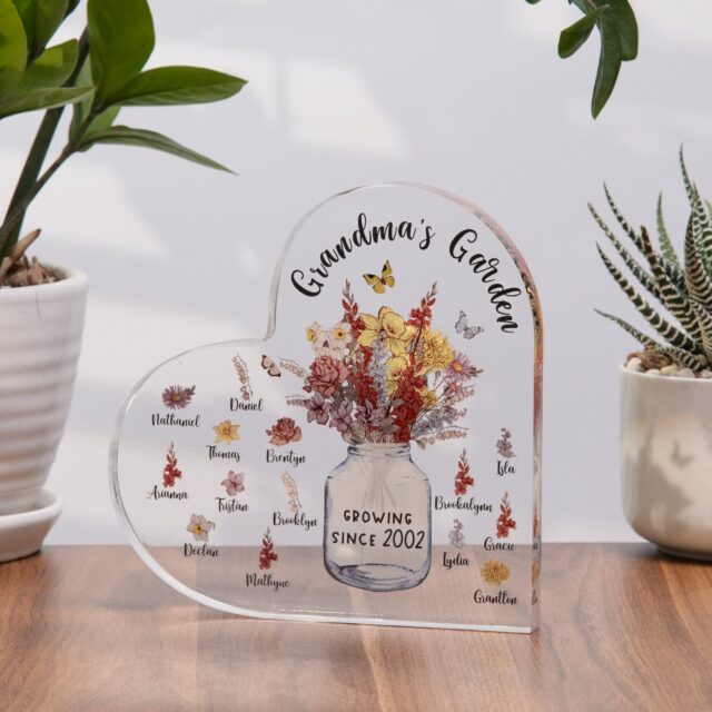 Personalized Nana’s Garden Acrylic Plaque – Birth Month Flowers Gift