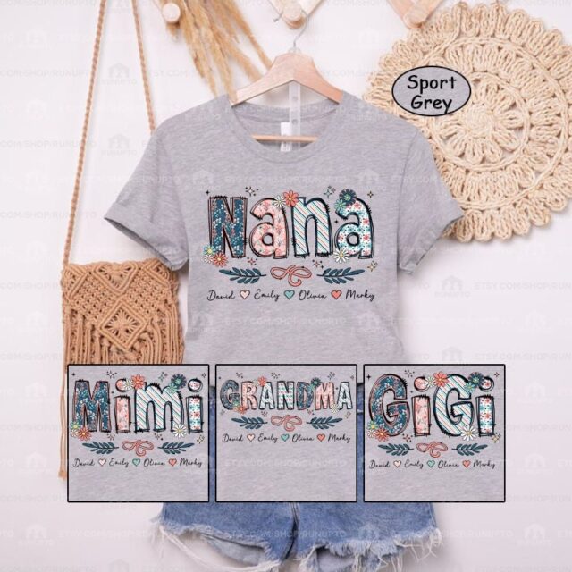 Floral Mama Shirt – Custom Grandma Shirt with Kids’ Names for Mother’s Day