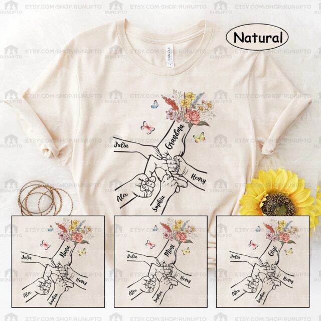 Personalized Grandma Shirt – Holding Kid’s Hands, Floral Mama Shirt for Mother’s Day