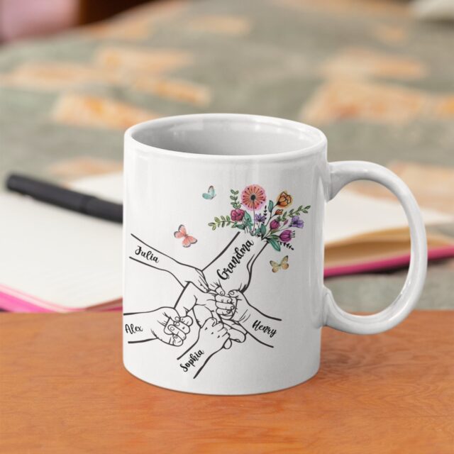 Custom Grandma Mug with Kids Names – Floral Mom and Nana Mug for Mother’s Day