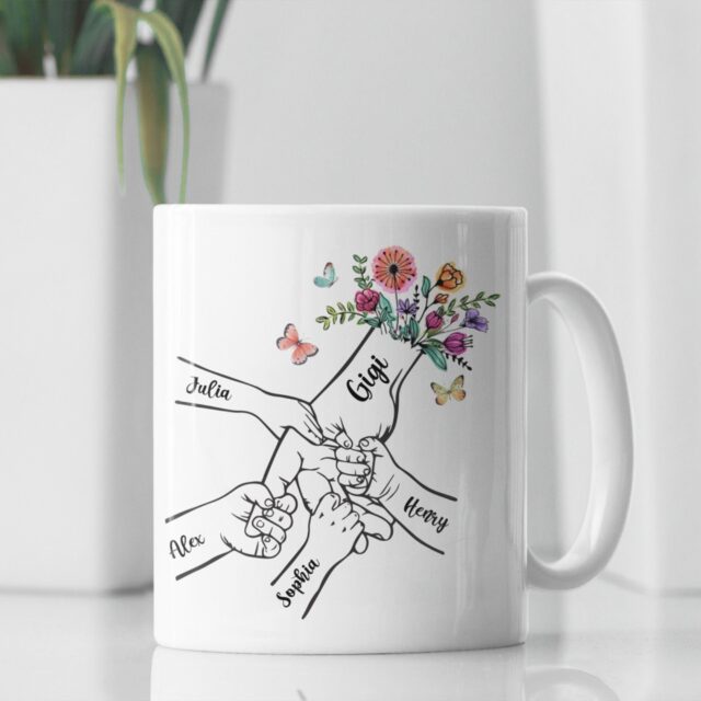 Custom Grandma Mug with Kids Names – Floral Mom and Nana Mug for Mother’s Day