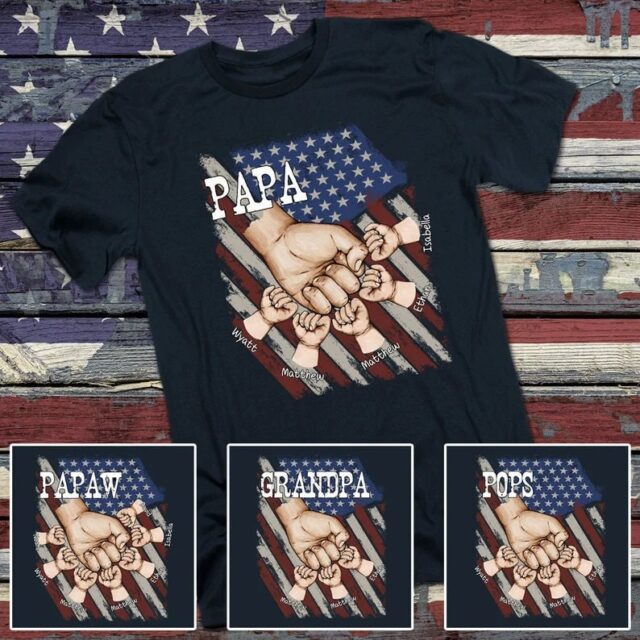 Father’s Day Fist Bump Shirt – Personalized Papa with Grandkids’ Hands & Names