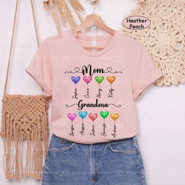 Personalized First Mom Now Grandma Shirt – Custom Grandma Shirt with Kidnames