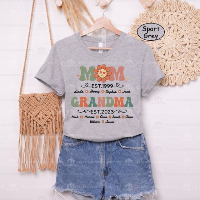 First Mom Now Grandma Shirt – Personalized with Kids & Grandkids Names