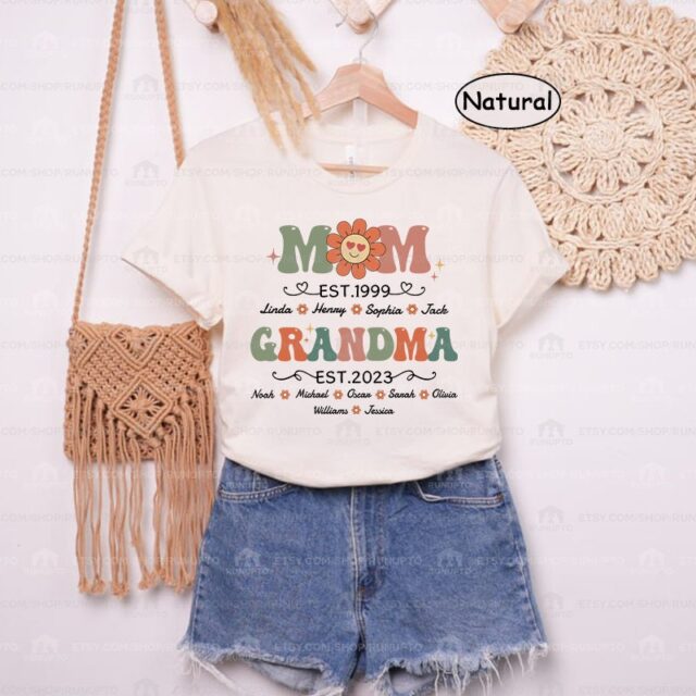 First Mom Now Grandma Shirt – Personalized with Kids & Grandkids Names
