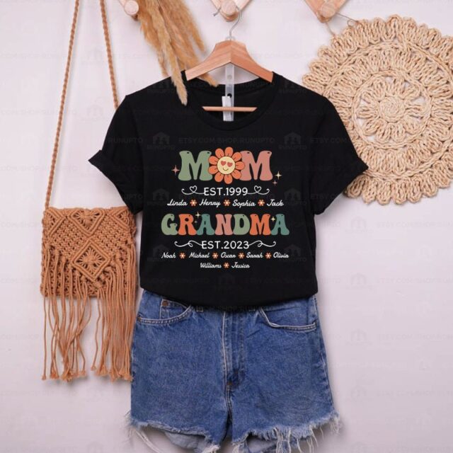 First Mom Now Grandma Shirt – Personalized with Kids & Grandkids Names