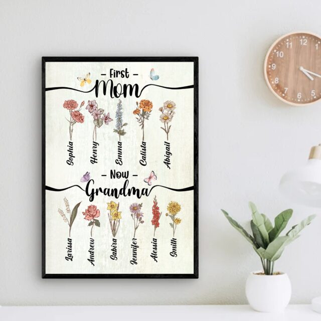 Custom Birth Month Flowers First Mom Now Grandma Garden Poster – Mother’s Day Gift