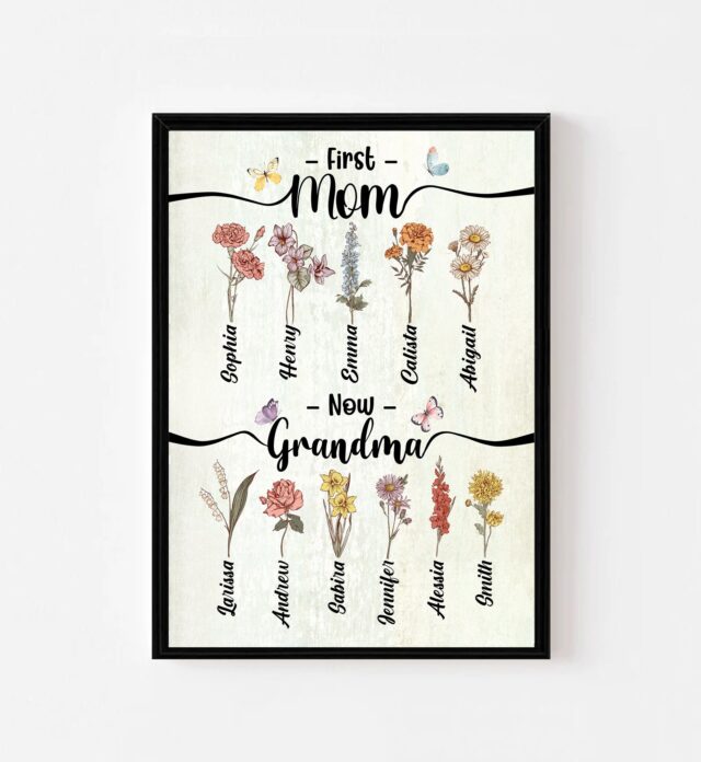 Custom Birth Month Flowers First Mom Now Grandma Garden Poster – Mother’s Day Gift