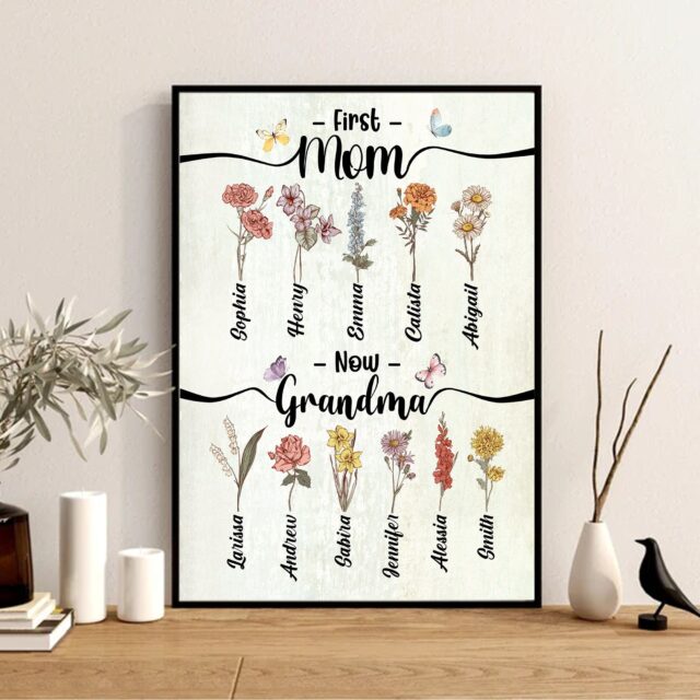 Custom Birth Month Flowers First Mom Now Grandma Garden Poster – Mother’s Day Gift