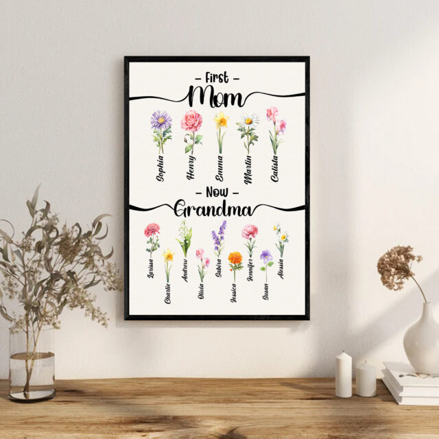 Custom Birth Month Flowers First Mom Now Grandma Poster – Garden Print for Mother’s Day