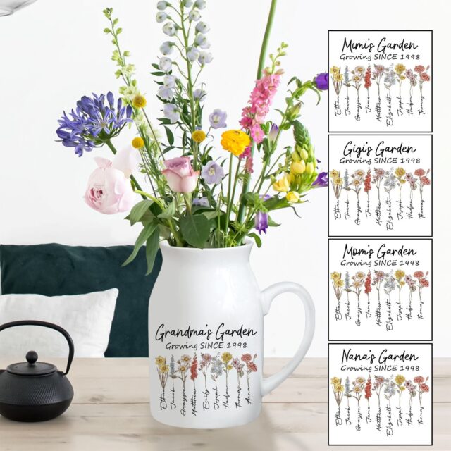 Custom Birth Month Flowers Grandma Vase – Personalized Grandma’s Garden with Grandkids’ Names