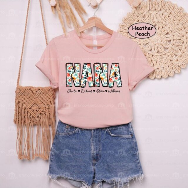 Custom Grandma Flower Shirt with Kids Names – Mother’s Day Gift for Nana, Gigi, Mimi