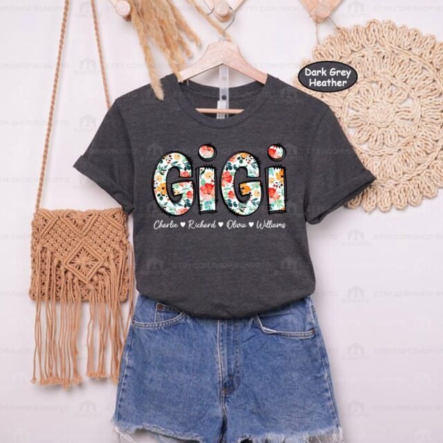 Custom Grandma Flower Shirt with Kids Names – Mother’s Day Gift for Nana, Gigi, Mimi