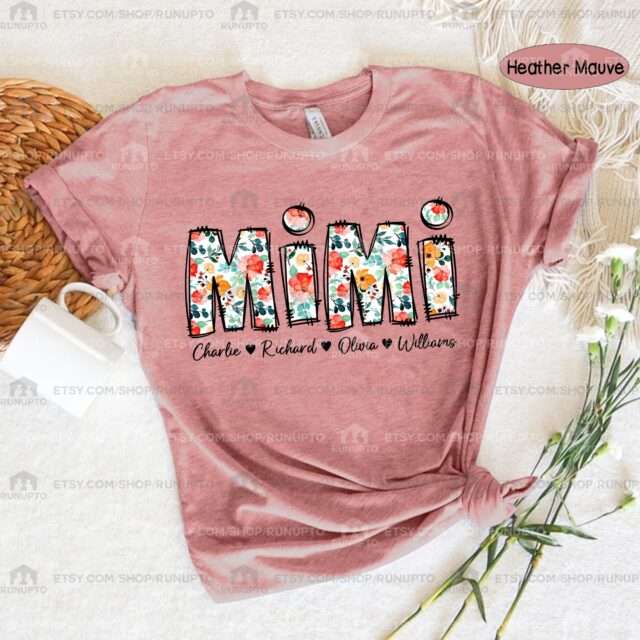 Custom Grandma Flower Shirt with Kids Names – Mother’s Day Gift for Nana, Gigi, Mimi