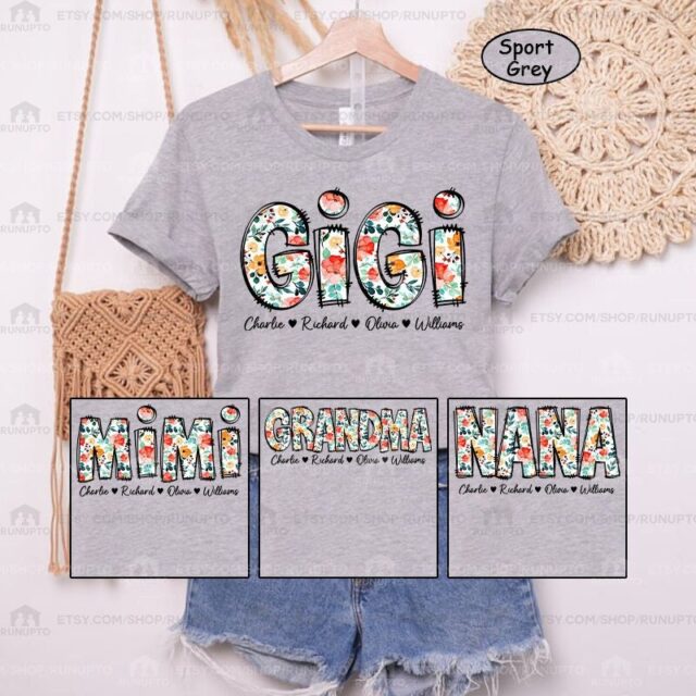 Custom Grandma Flower Shirt with Kids Names – Mother’s Day Gift for Nana, Gigi, Mimi