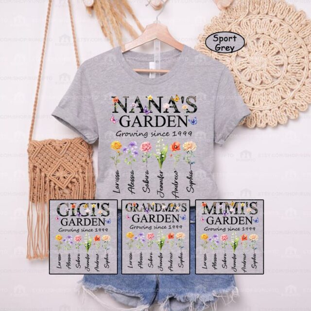 Personalized Nana’s Garden Shirt – Custom Birth Month Flower Shirt for Grandmother