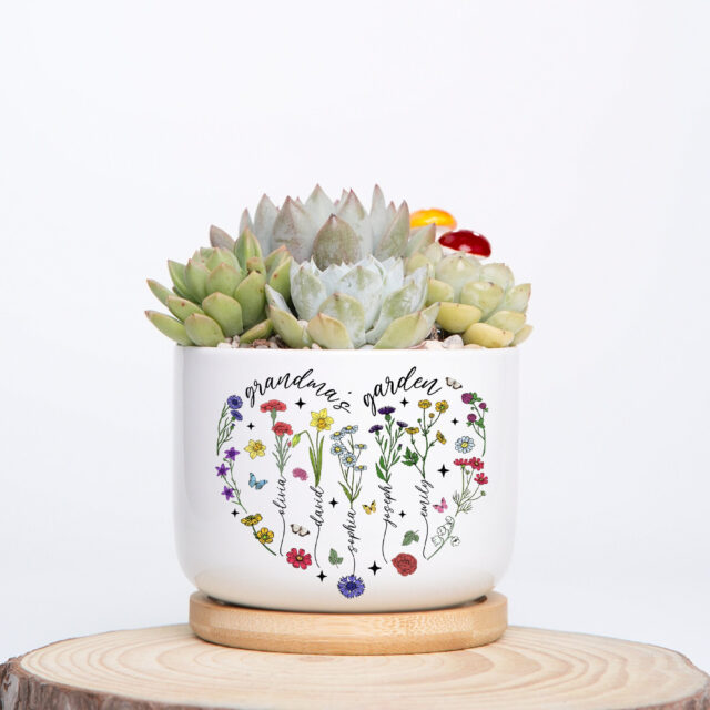 Personalized Grandma Plant Pot – Birth Month Flowers Garden Gift