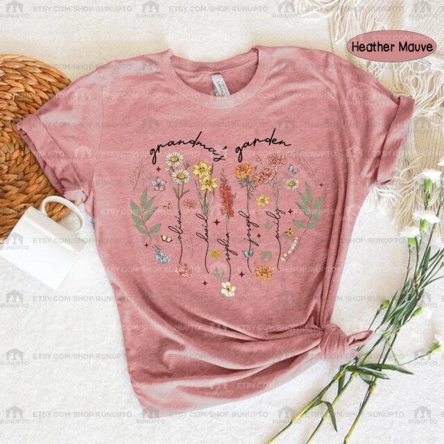 Custom Birth Month Flower Shirt for Grandmother – Mimi, Nana, Gigi Garden Gift for Mother’s Day