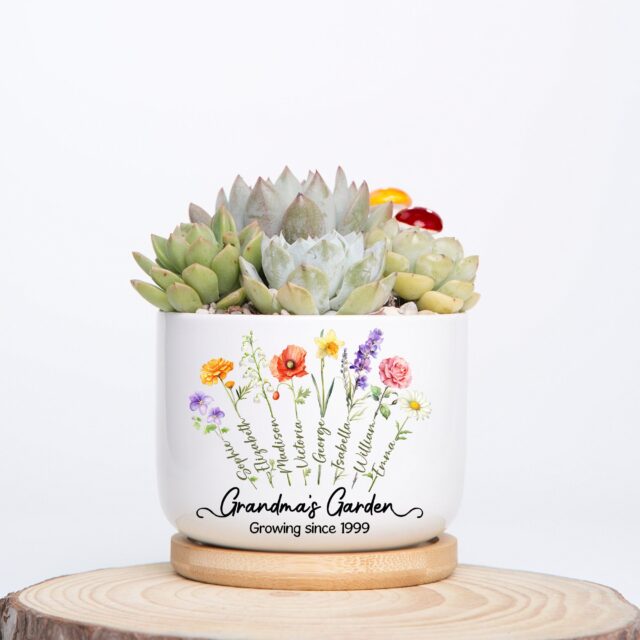 Custom Birth Month Flowers Grandma Plant Pot – Personalized Grandma’s Garden Gift for Mother’s Day