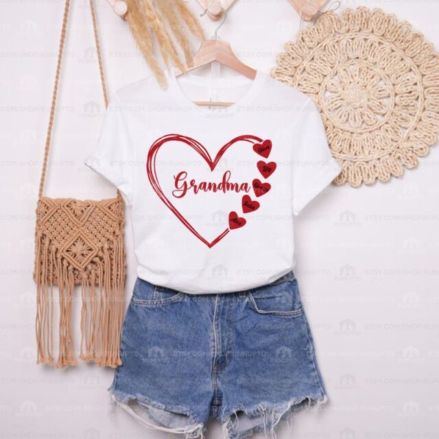 Custom Grandma Heart Shirt – Kids’ Names Mother’s Day Gift