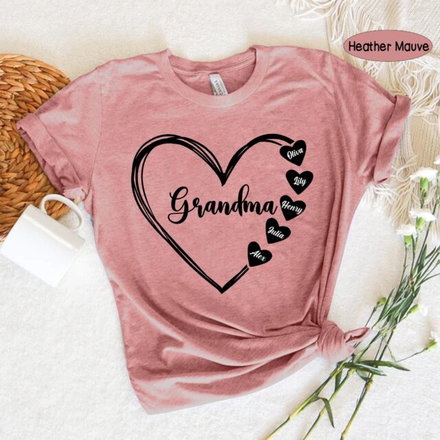 Custom Grandma Heart Shirt – Kids’ Names Mother’s Day Gift