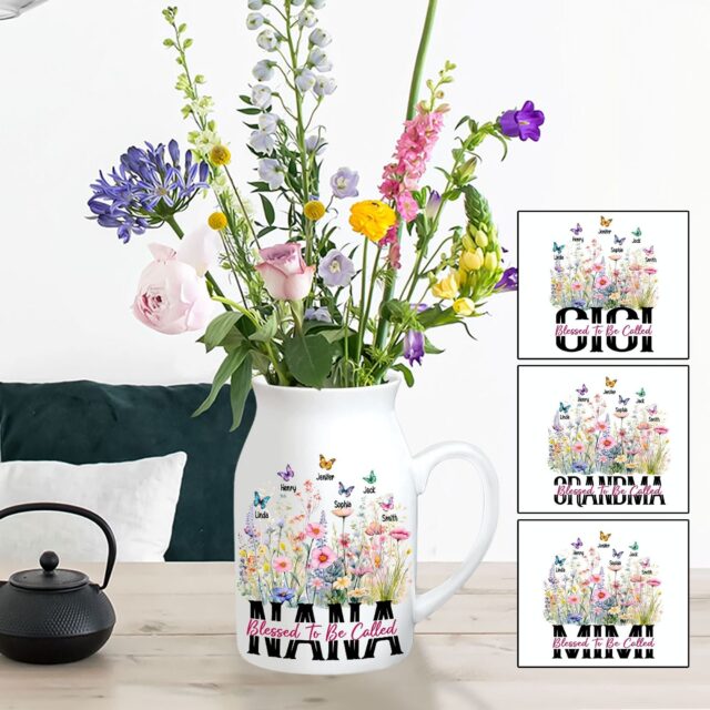 Blessed To Be Called Grandma Flower Vase with Kids Art – Mother’s Day Gift