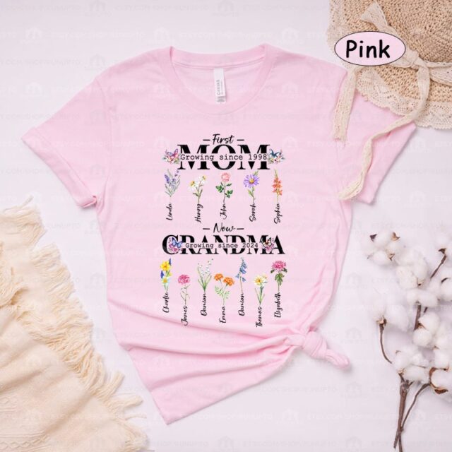 First Mom Now Grandma Shirt – Personalized with Kids’ Names