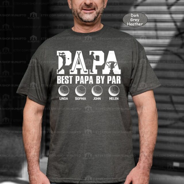Best Dad By Par Golfer Shirt with Grandkids Names – Father’s Day Gift for Grandpa