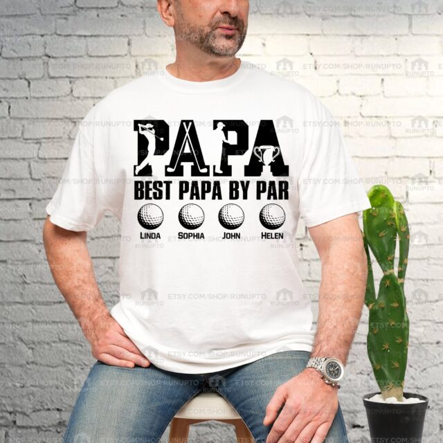 Best Dad By Par Golfer Shirt with Grandkids Names – Father’s Day Gift for Grandpa