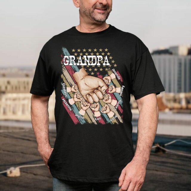 Personalized Papa Shirt – 4th of July Grandpa Fist Bump Gift