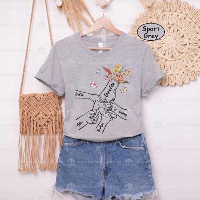 Personalized Grandma Shirt – Holding Kid’s Hands, Floral Mama Shirt for Mother’s Day