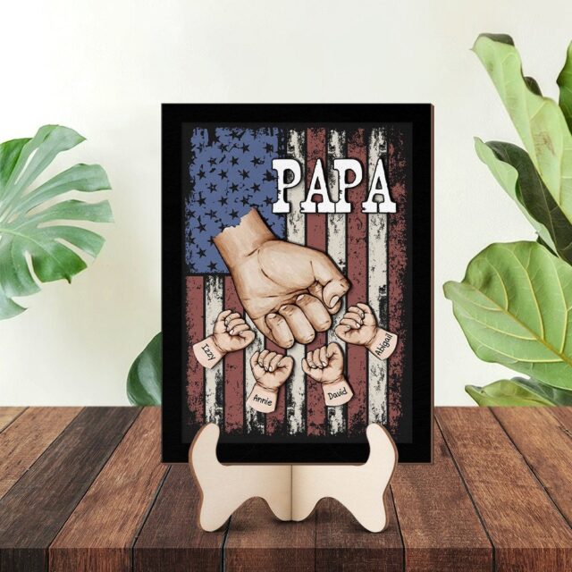 Custom Fist Bump Dad Wood Sign – Father’s Day Gift with Grandkids’ Names